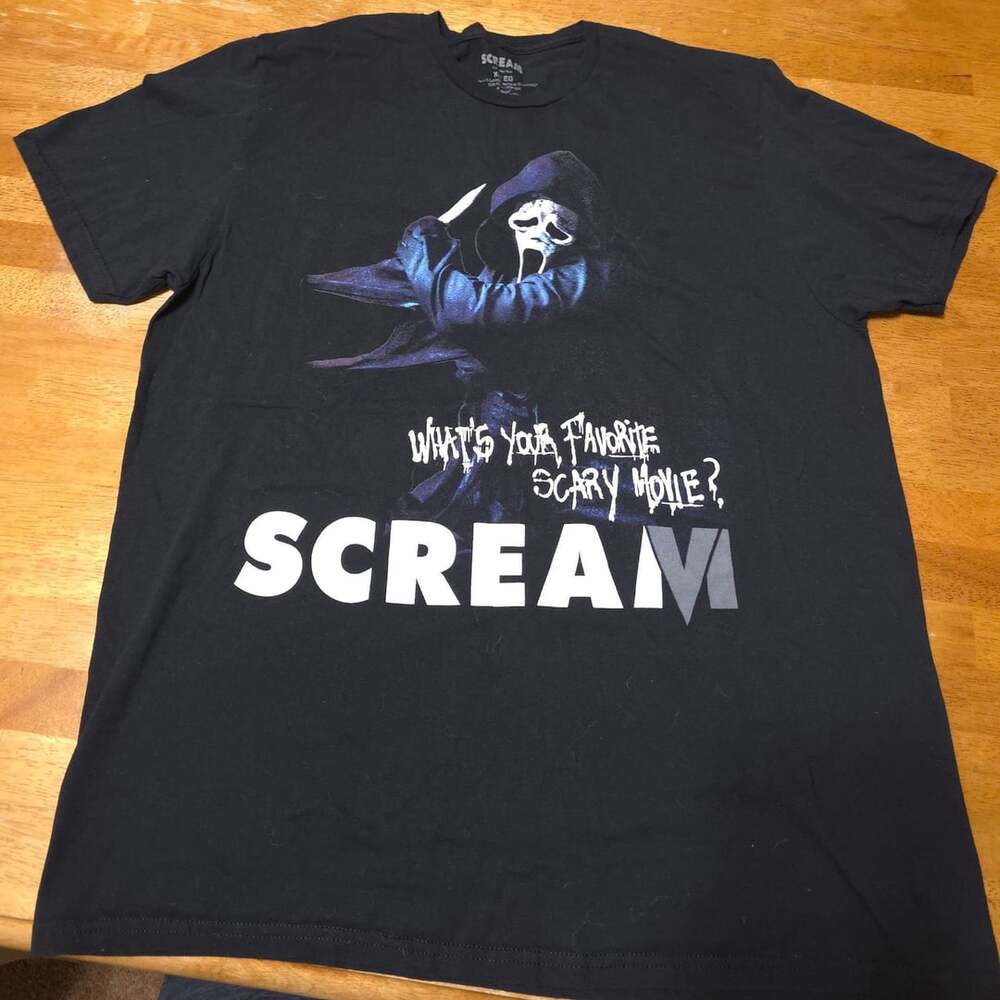 Scream Movie Graphic T-Shirt Size XL Black What's Your Favorite Scary Movie
